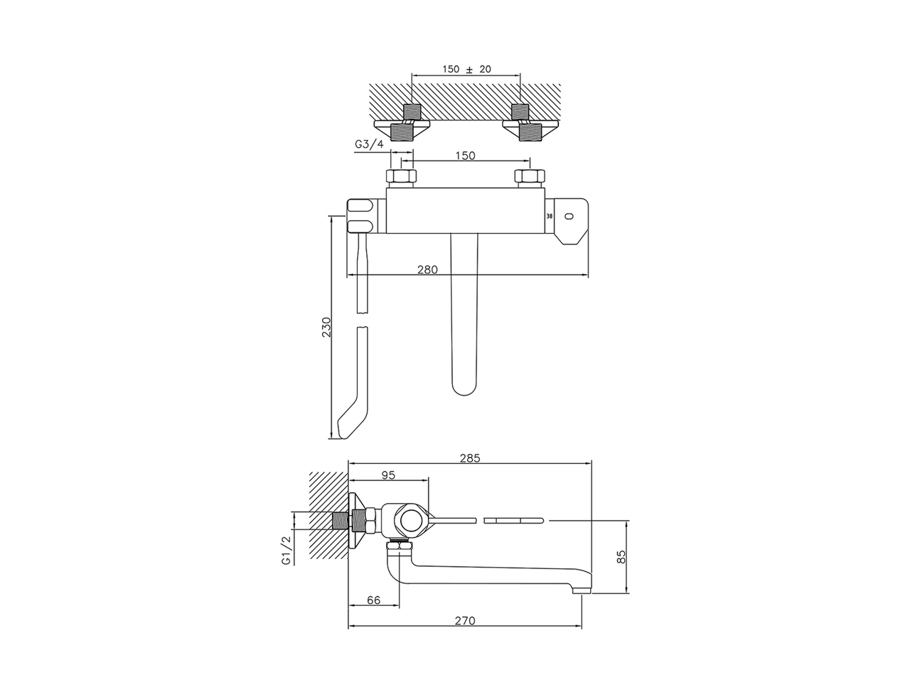 Miscelatore termostatico lavello a parete COLLETTIVITÀ_CLT70030 - v1