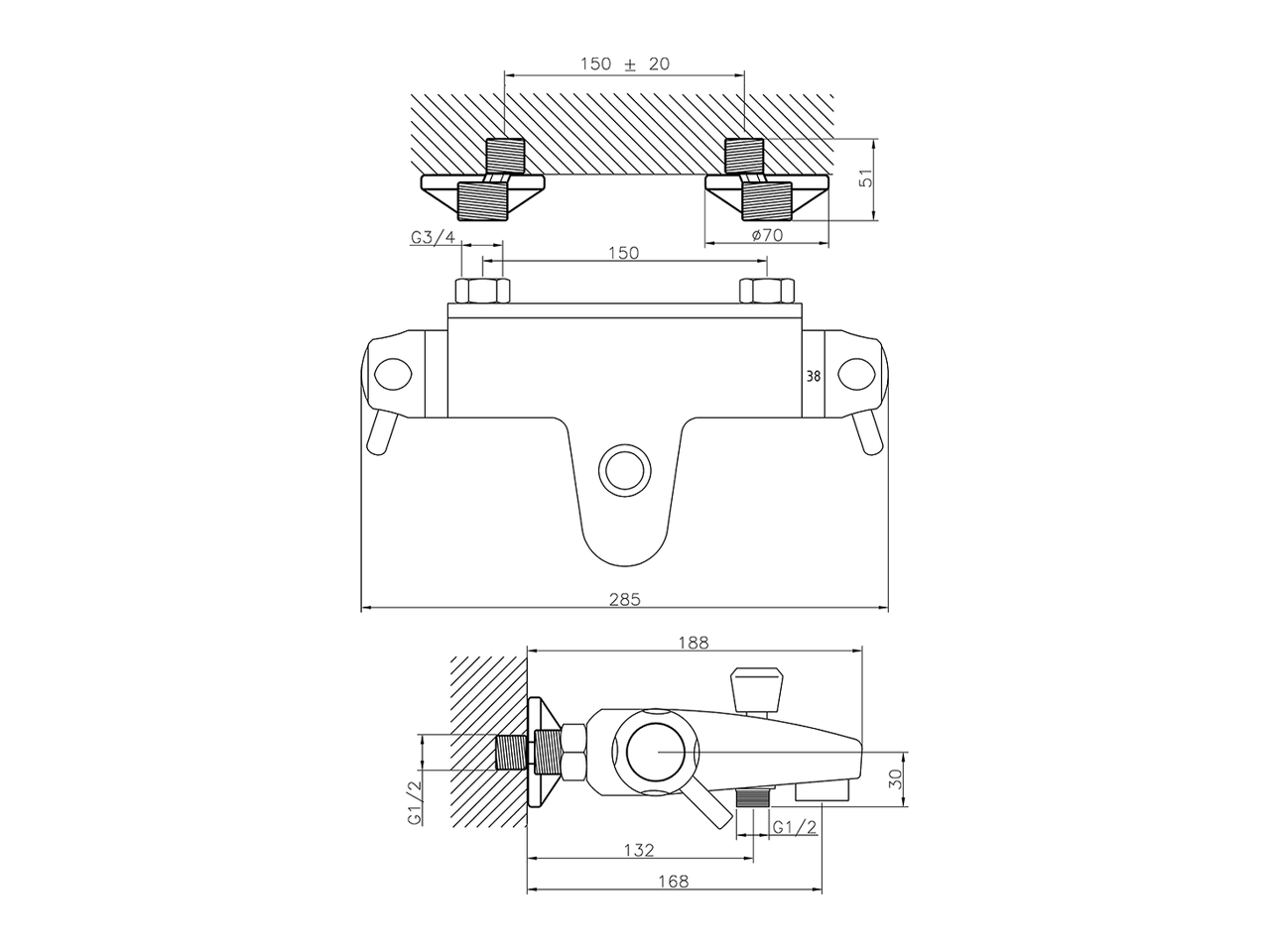 Miscelatore termostatico vasca COLLETTIVITÀ_CPT25010 - v1
