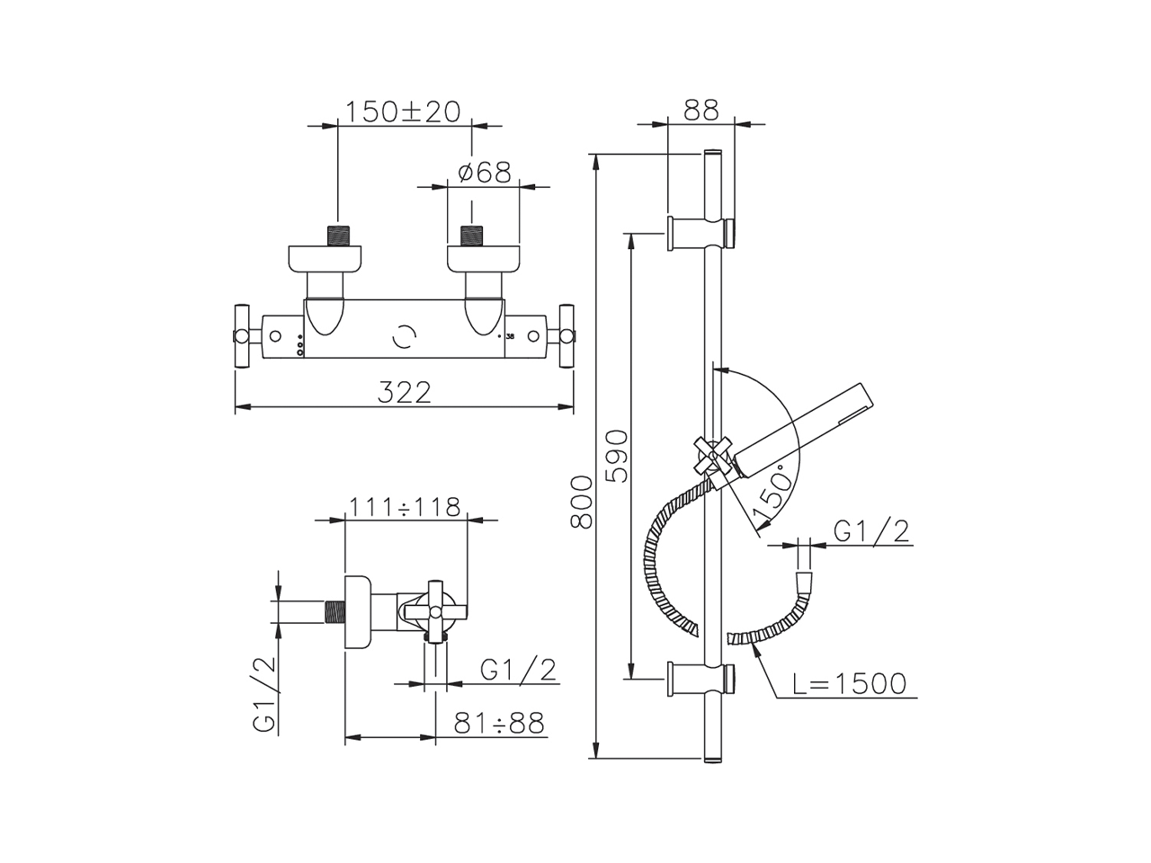 Miscelatore termostatico doccia con saliscendi SUITE_SUS01010 - v1