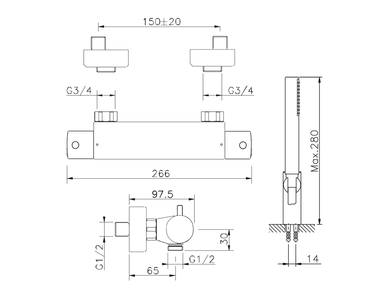 Miscelatore termostatico doccia completo TRATTO EVO_TVD01010 - v1