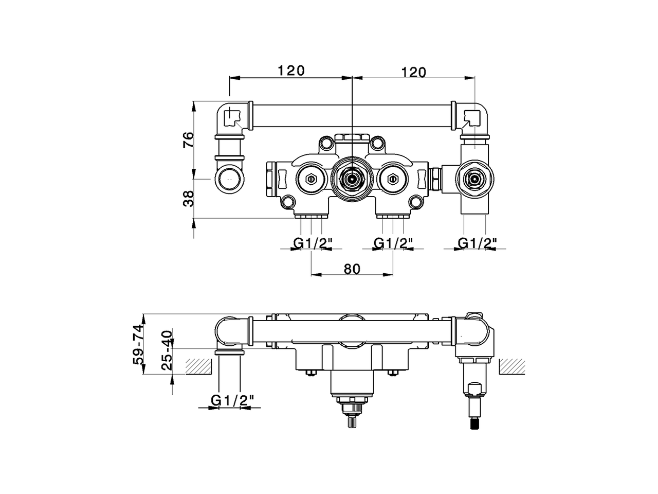 Parte incasso termostatico vasca 2 uscite INCASSO_ZB019340 - v1