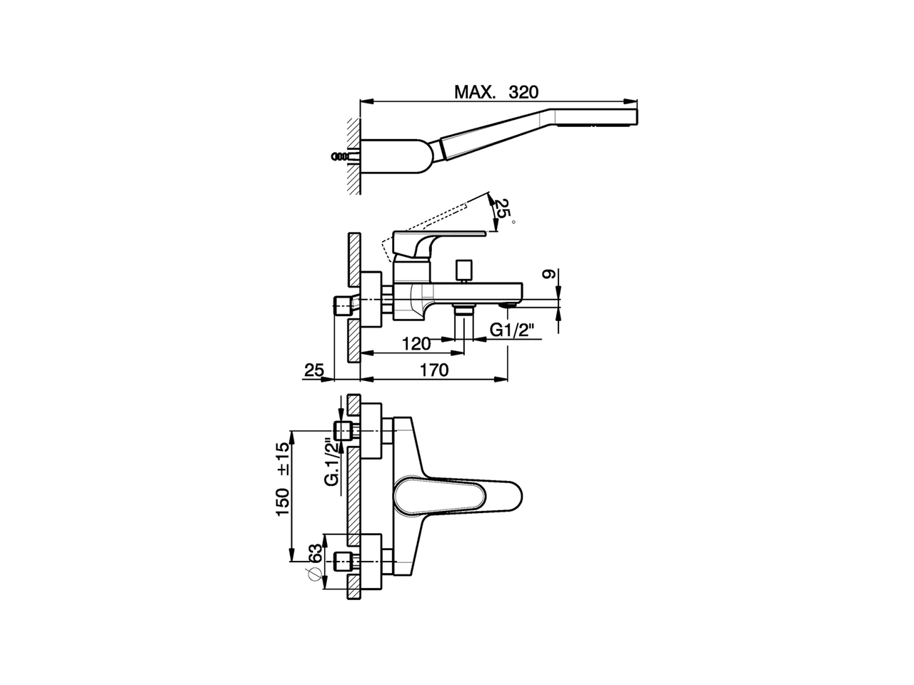 Miscelatore monocomando vasca completo H3_AH000120 - v1