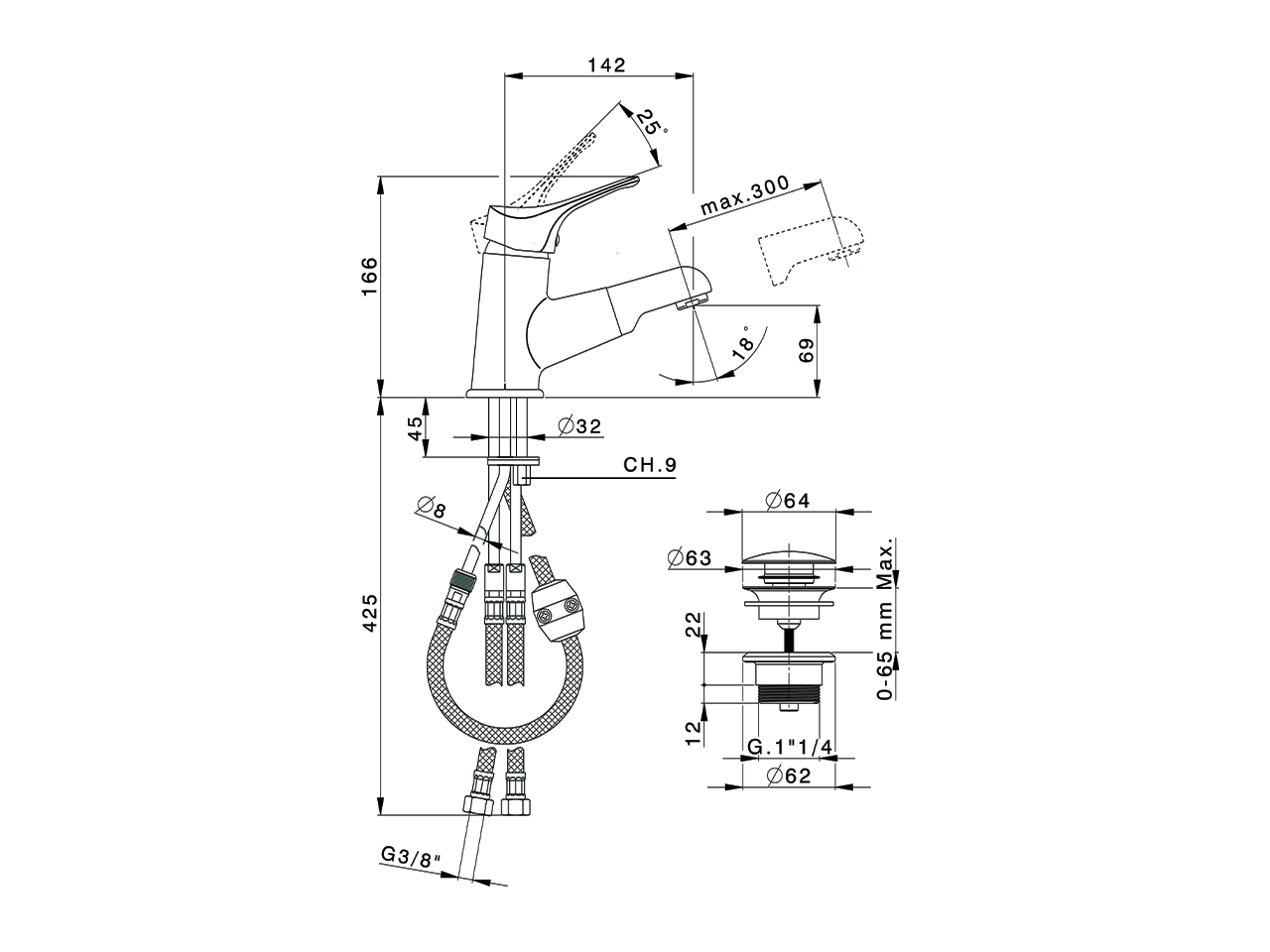 Miscelatore monocomando lavabo docc. estraibile BACCARAT_BC000610 - v1