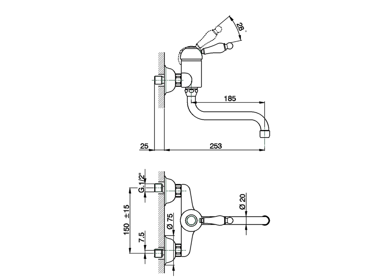 Miscelatore monocomando lavello a parete KITCHEN_CM000400 - v1