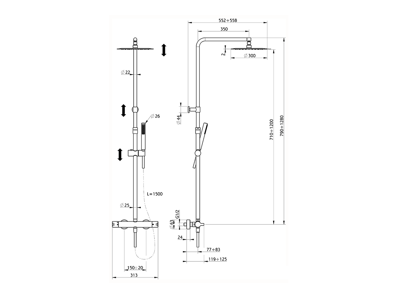 Colonna doccia termostatica 2 funzioni H2_H2C8403A - v1