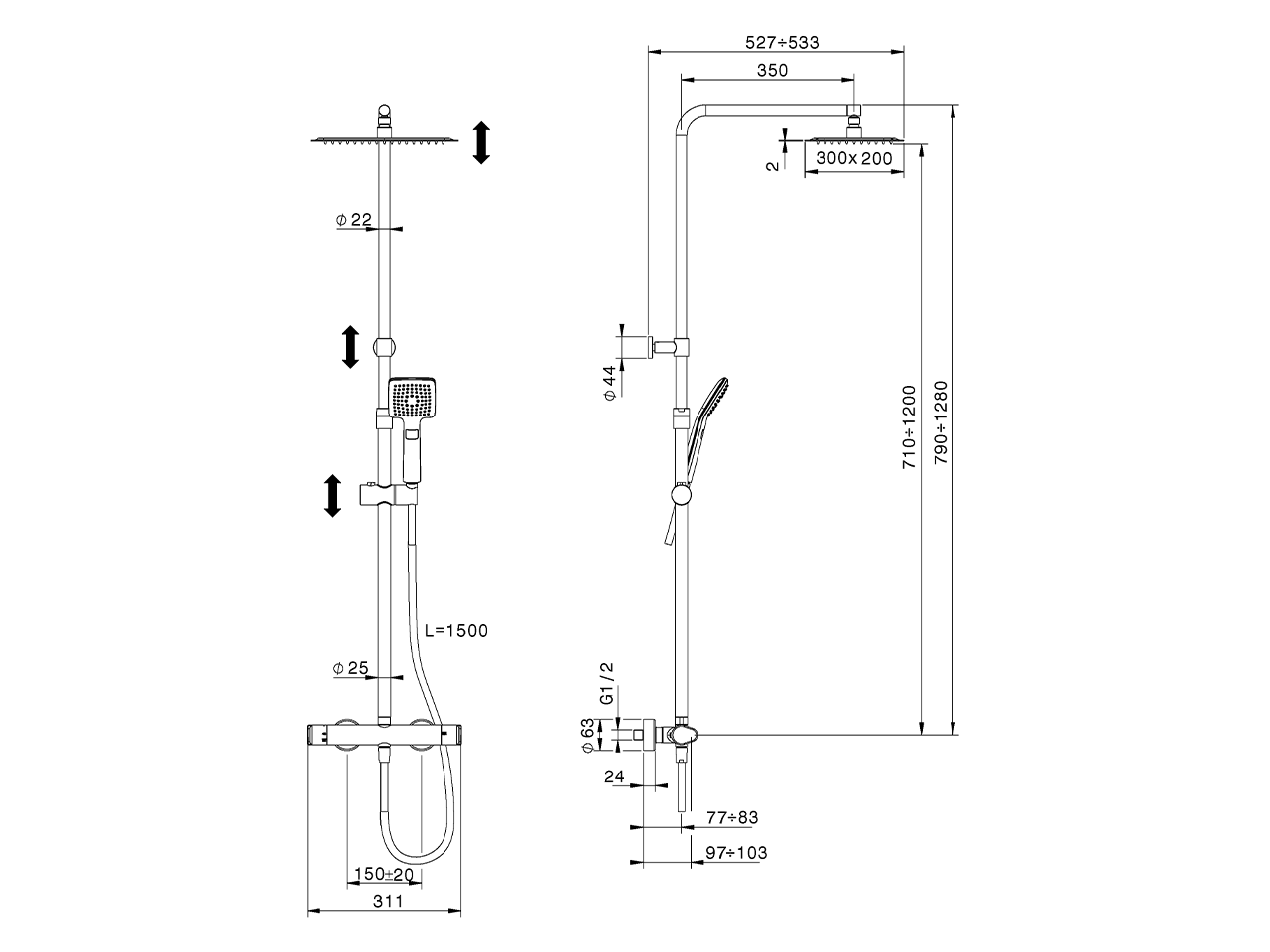 Colonna doccia termostatica 2 funzioni COLUMNS_H3C8403D - v1
