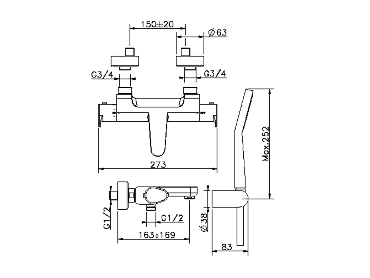 Miscelatore termostatico vasca completo H3_H3D21015 - v1