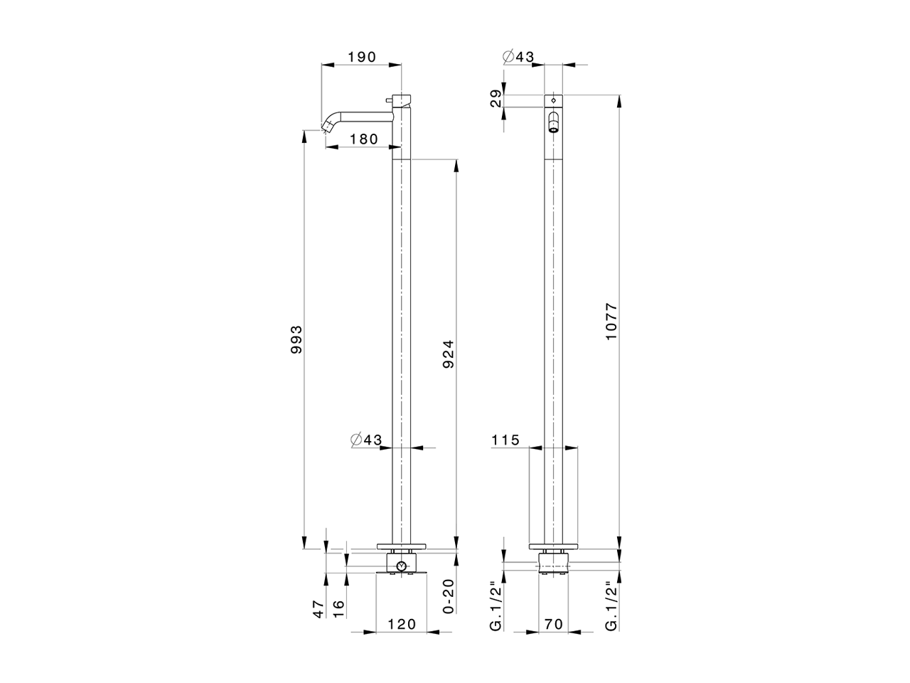 Miscelatore monocomando lavabo a pavimento LYNOX_LX004510 - v1