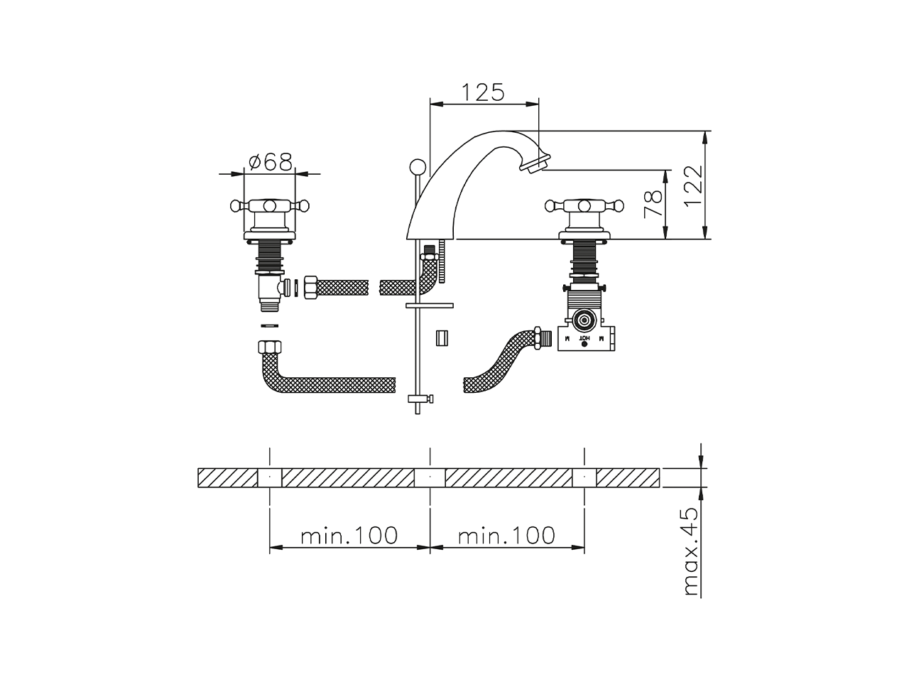 Miscelatore termostatico lavabo 3 fori THERMO_VTT71010 - v1