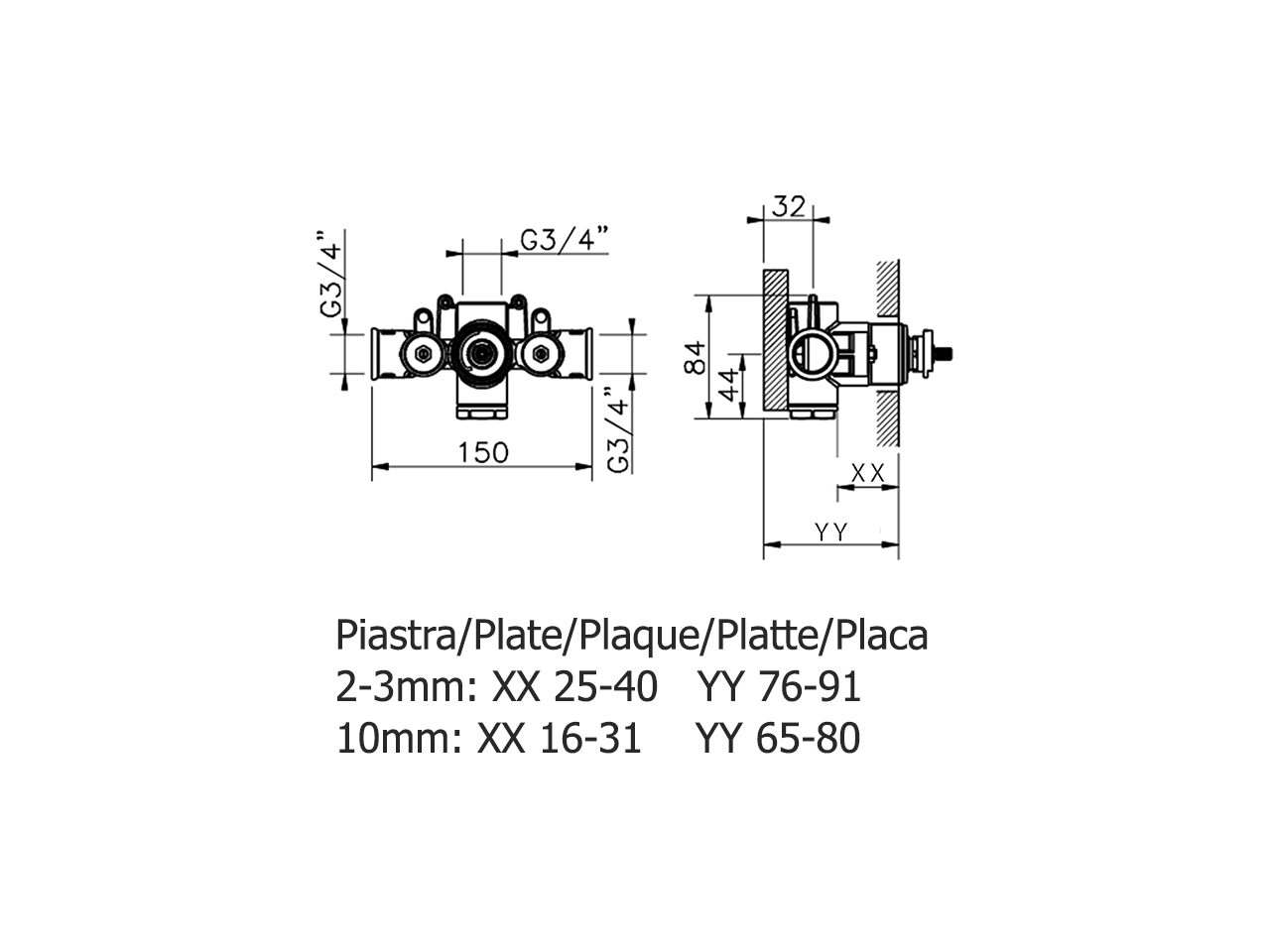 Parte incasso termostatico doccia 3/4