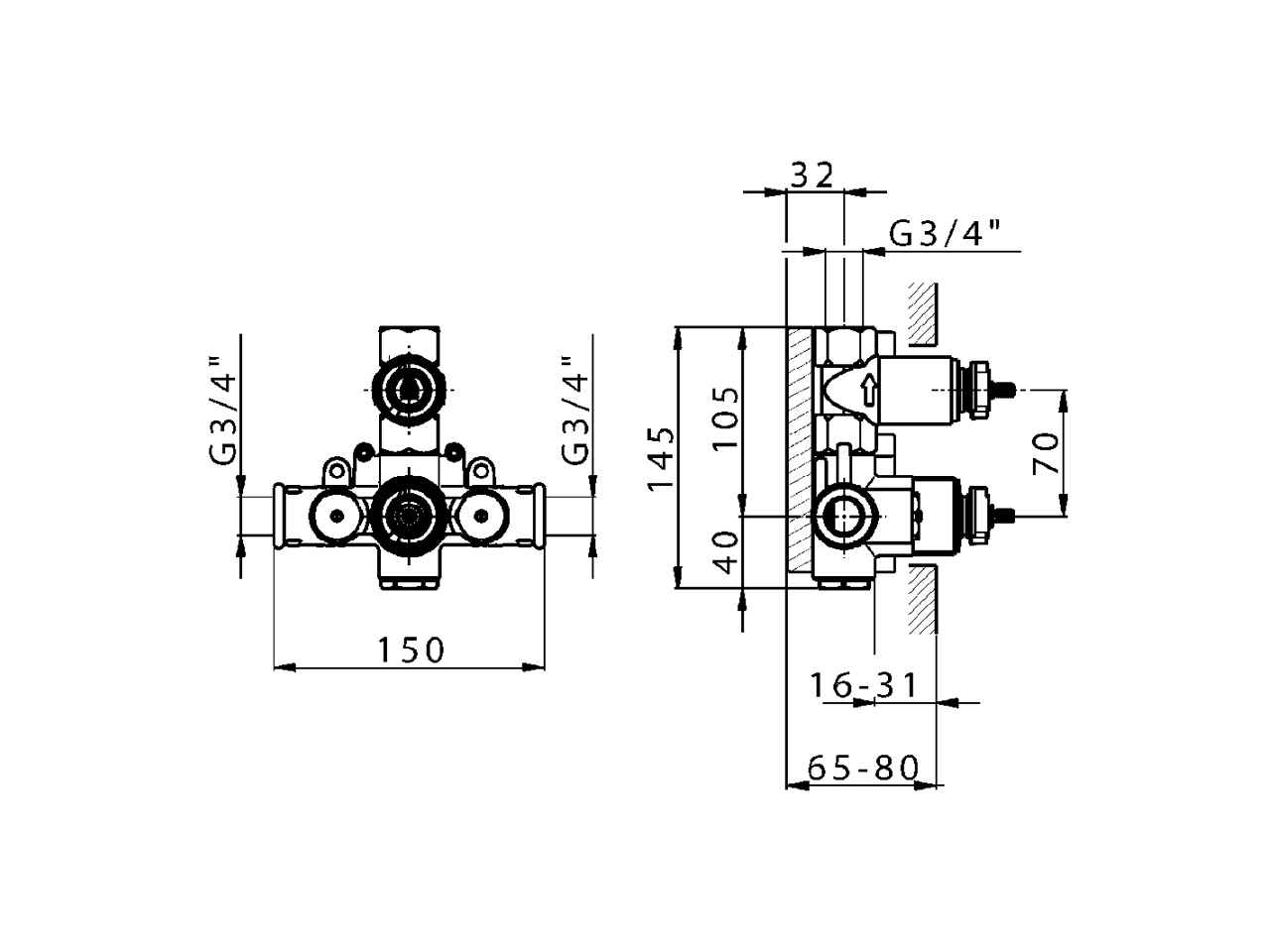 Parte incasso termostatico doccia 1 uscita INCASSO_ZB007341 - v1