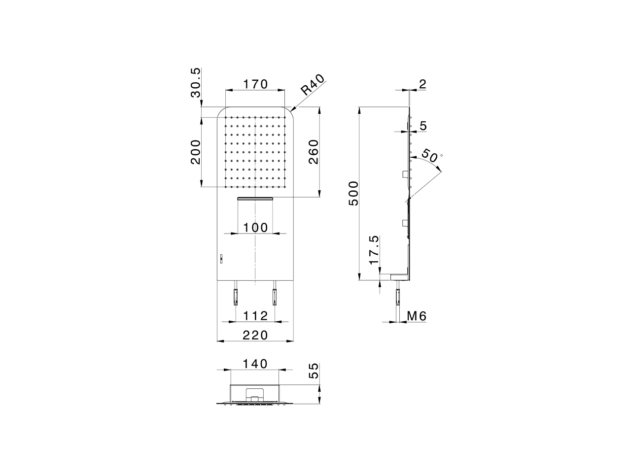 Soffione a parete 500x220 mm raggiato LYNOX_ZS122110 - v1