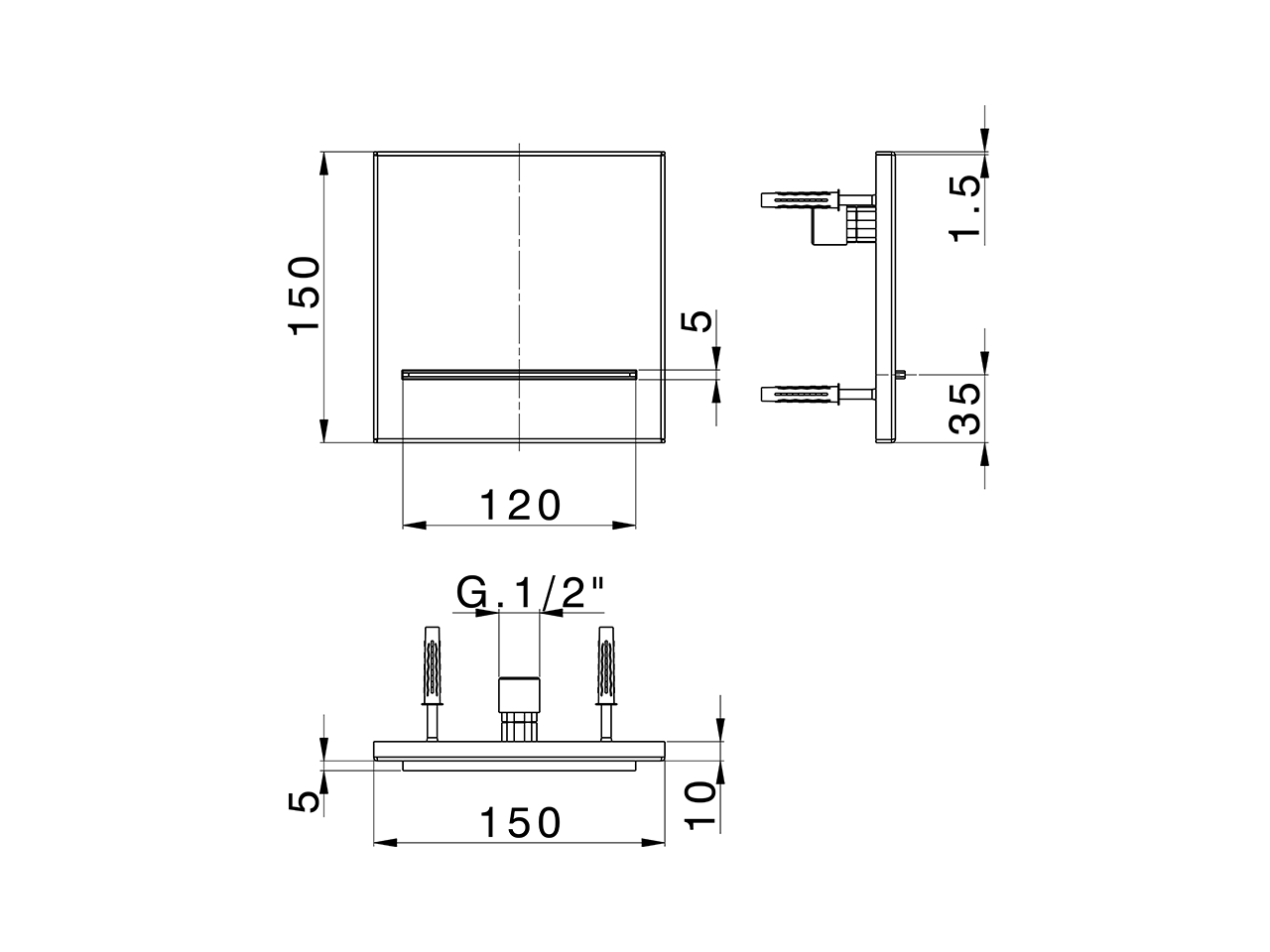 Cascata a parete filo muro 150x150 mm ZEN_ZS129110 - v1