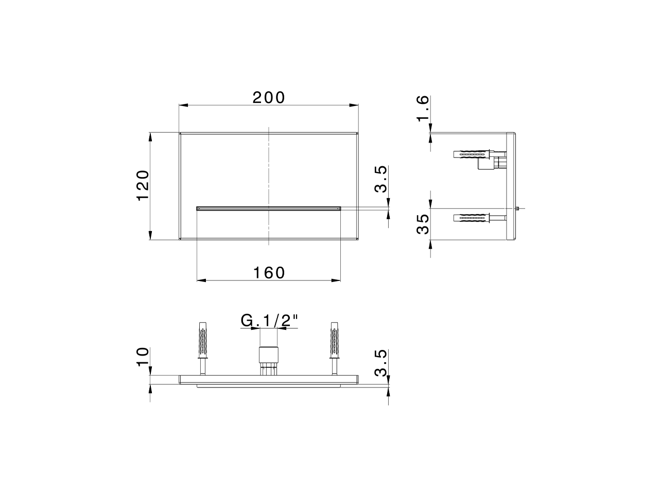 Cascata a parete filo muro 200x120 mm ZEN_ZS129120 - v1