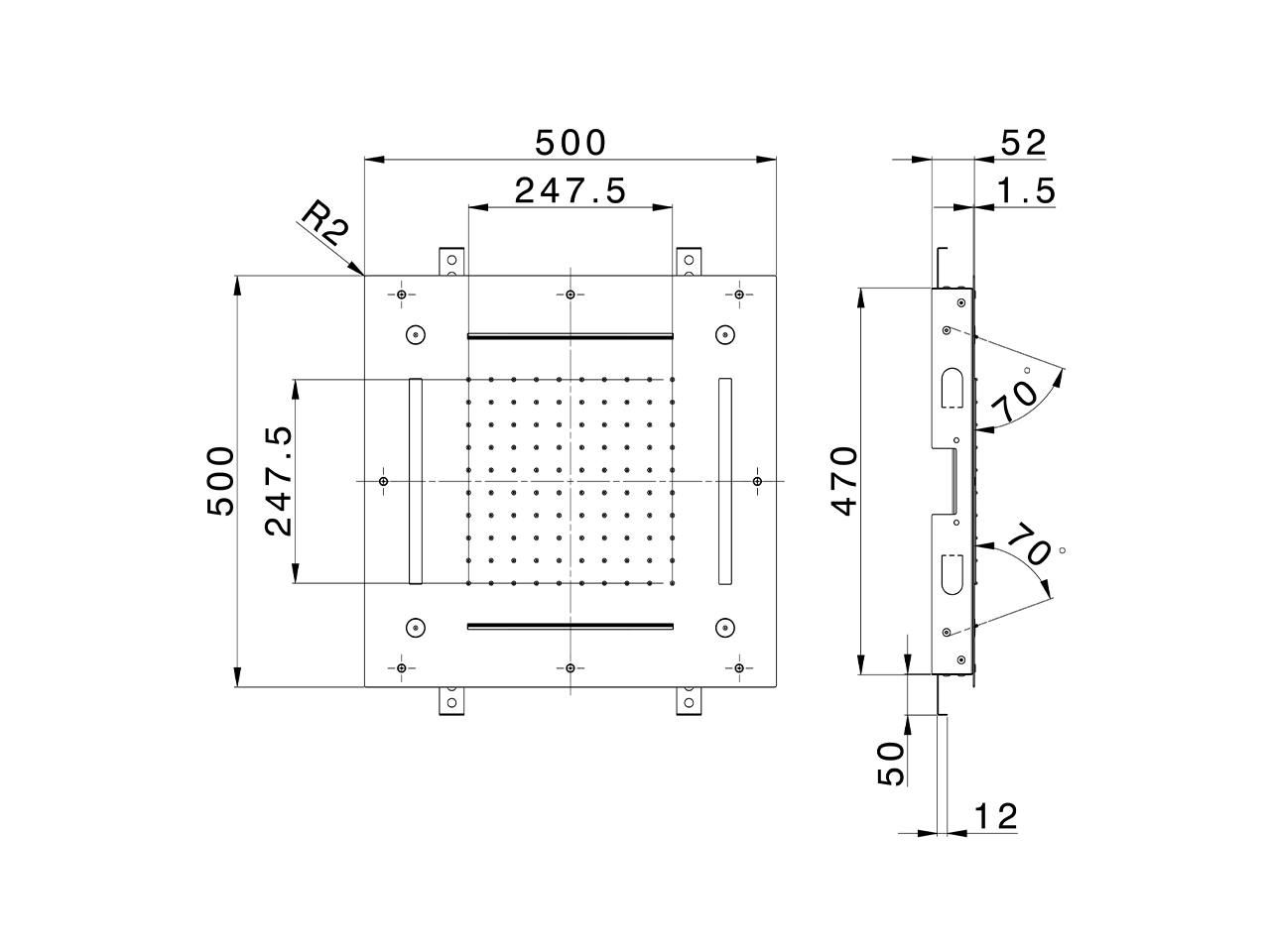 Soffione a soffitto con cromoterapia 500x500 mm ZEN_ZS1C0095 - v1