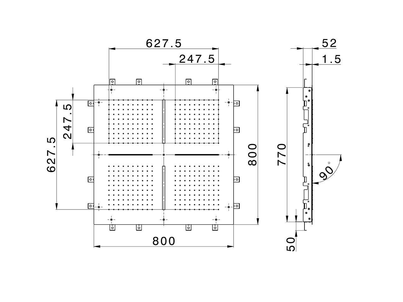 Soffione a soffitto con cromoterapia 800x800 mm ZEN_ZS1C0100 - v1
